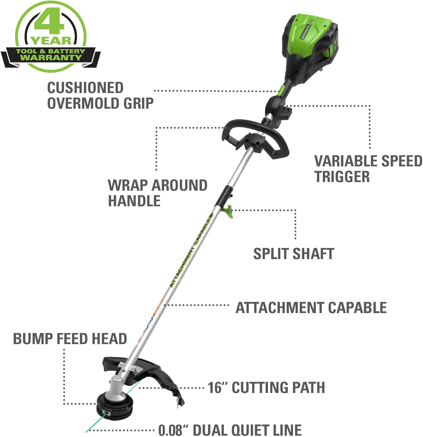 Greenworks Pro 80V 16 inch Cordless String Trimmer (Attachment Capable